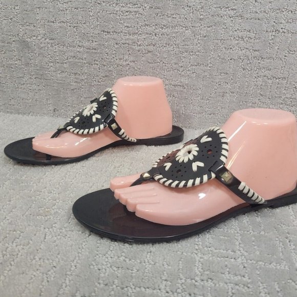 Jack rogers women's size 10 black/White georgica jelly rubber flip flops sandals - Picture 6 of 12